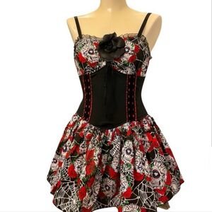 Lip Service Black and Red Dress with Roses, Skills and Spider Web Design
